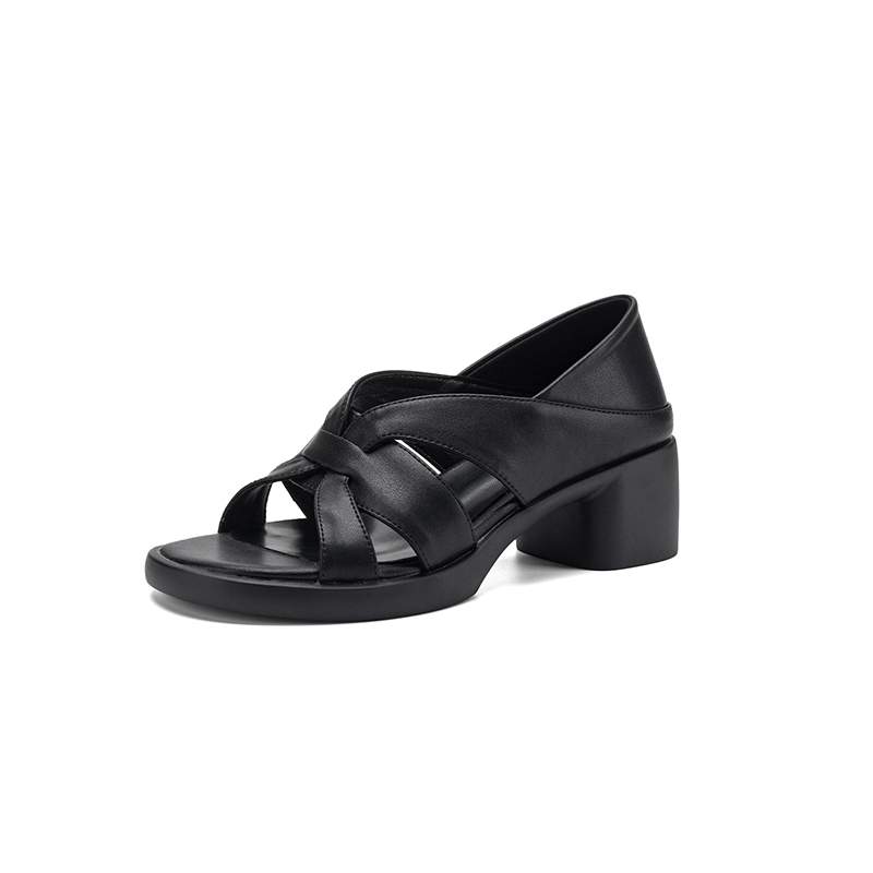 Krazing Pot Mikrofaser Mode Dicke Mittlere Absätze Peep Toe Schuhe Europäisches Design Sommer Größe 43 Größe 42 Plateau Damen Sandalen
