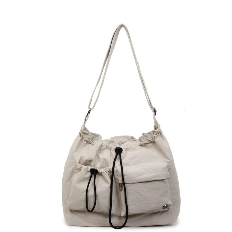 Fashion nylon shoulder bag new simple drawstring messenger bag versatile large capacity lightweight tote bag