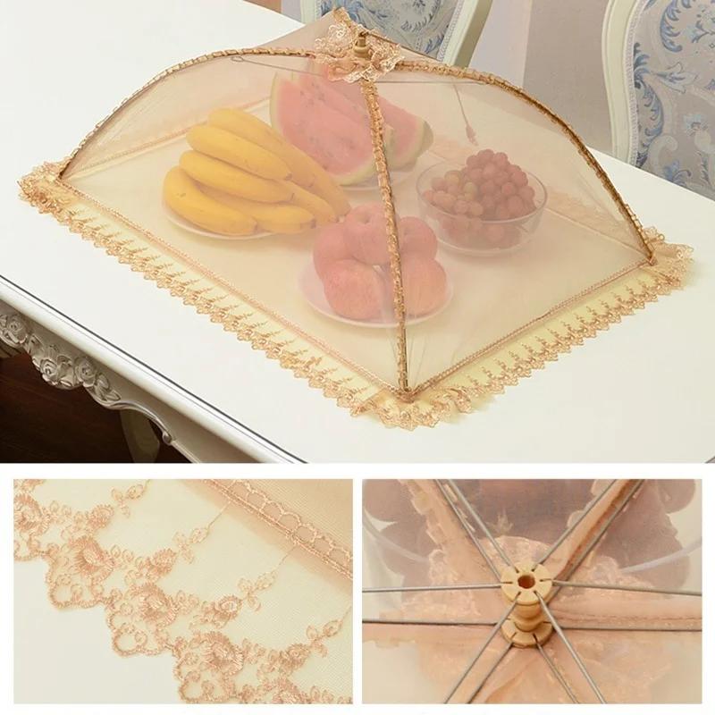 New Kitchen Foldable Square Food Cover Flower Border Insect Cover Tent Mesh Umbrella Picnic Mesh Mosquito Umbrella Easy Clean