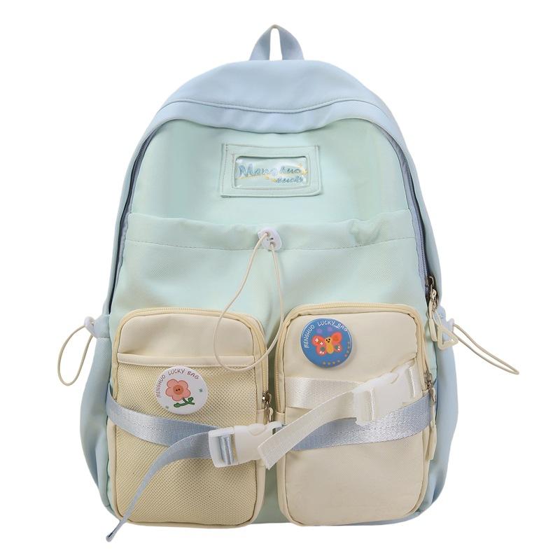 Small Fresh Color Matching Literary and Artistic Student Schoolbag Female Japanese andKorean Junior High School Students Large-capacity Badge Backpack