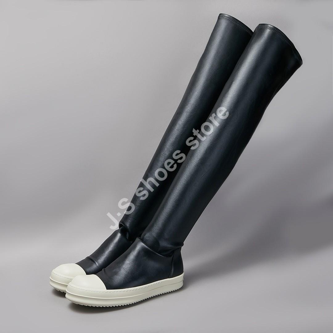 

R-o Женские кроссовки Кожаные ботфорты-стрейч выше колена Мужские черные кожаные туфли Повседневная обувь Зимние ботильоны до колена 48 чёрный