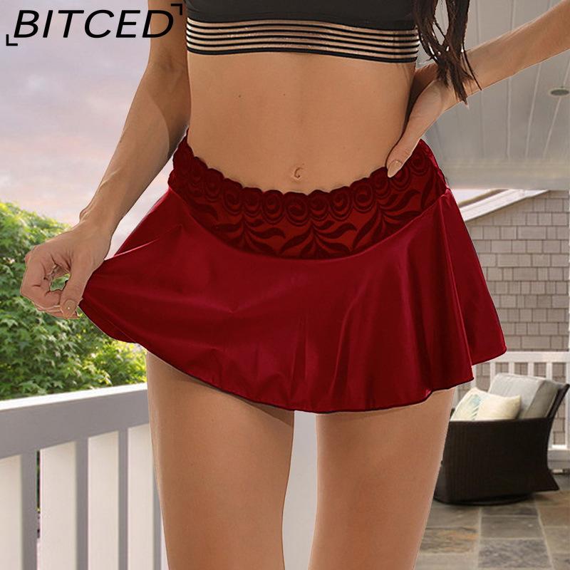 BITCED Women's Fashion Casual Solid Color Print Summer Spring Skirt