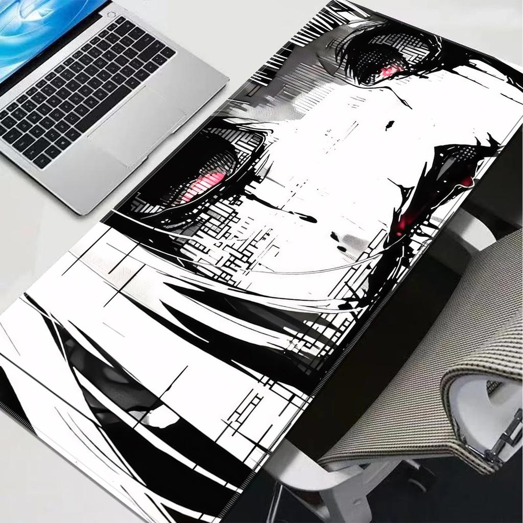 Tapis de Souris Fille Anime 90x40cm Antidérapant Tapis de Bureau Gaming Plateau Clavier Ordinateur Portable Bureau Esports Joueur Noir Blanc