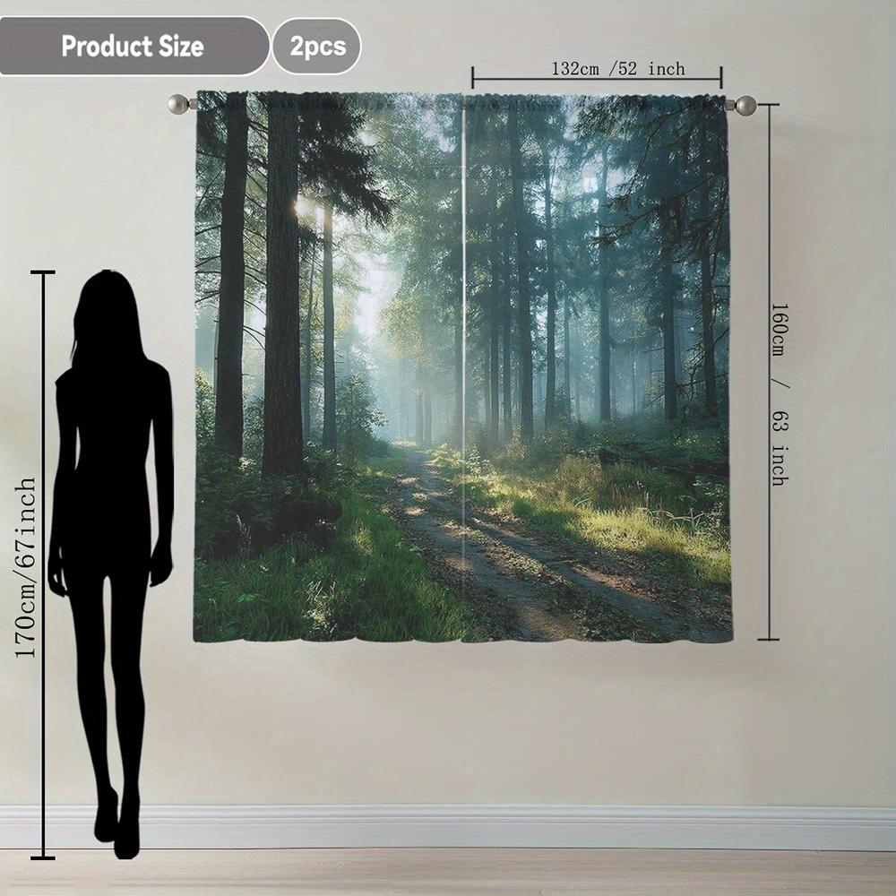 Forest Path Photorealistic Curtains Set of 2 Rod Pocket Semi Sheer for Living Room Bedroom Decor