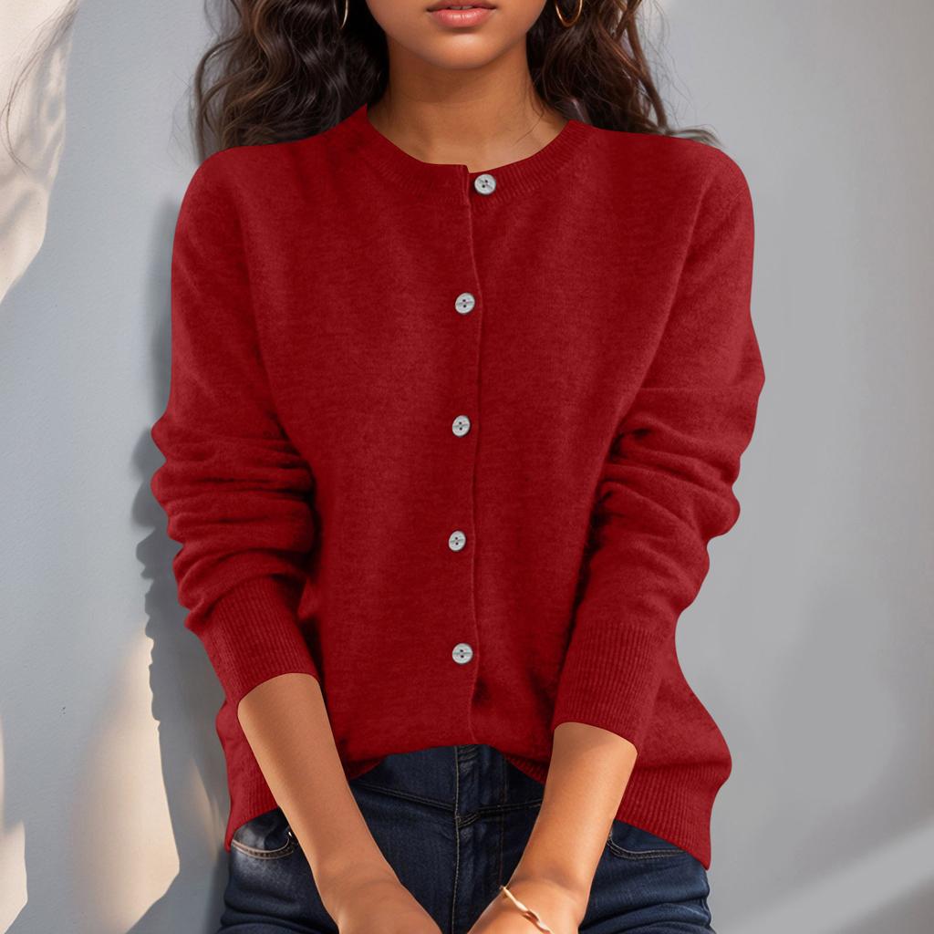 Women’s Long Sleeve Knit Cardigan Crew Neck Button Down Soft Lightweight Sweater Classic Fit for Everyday Wear