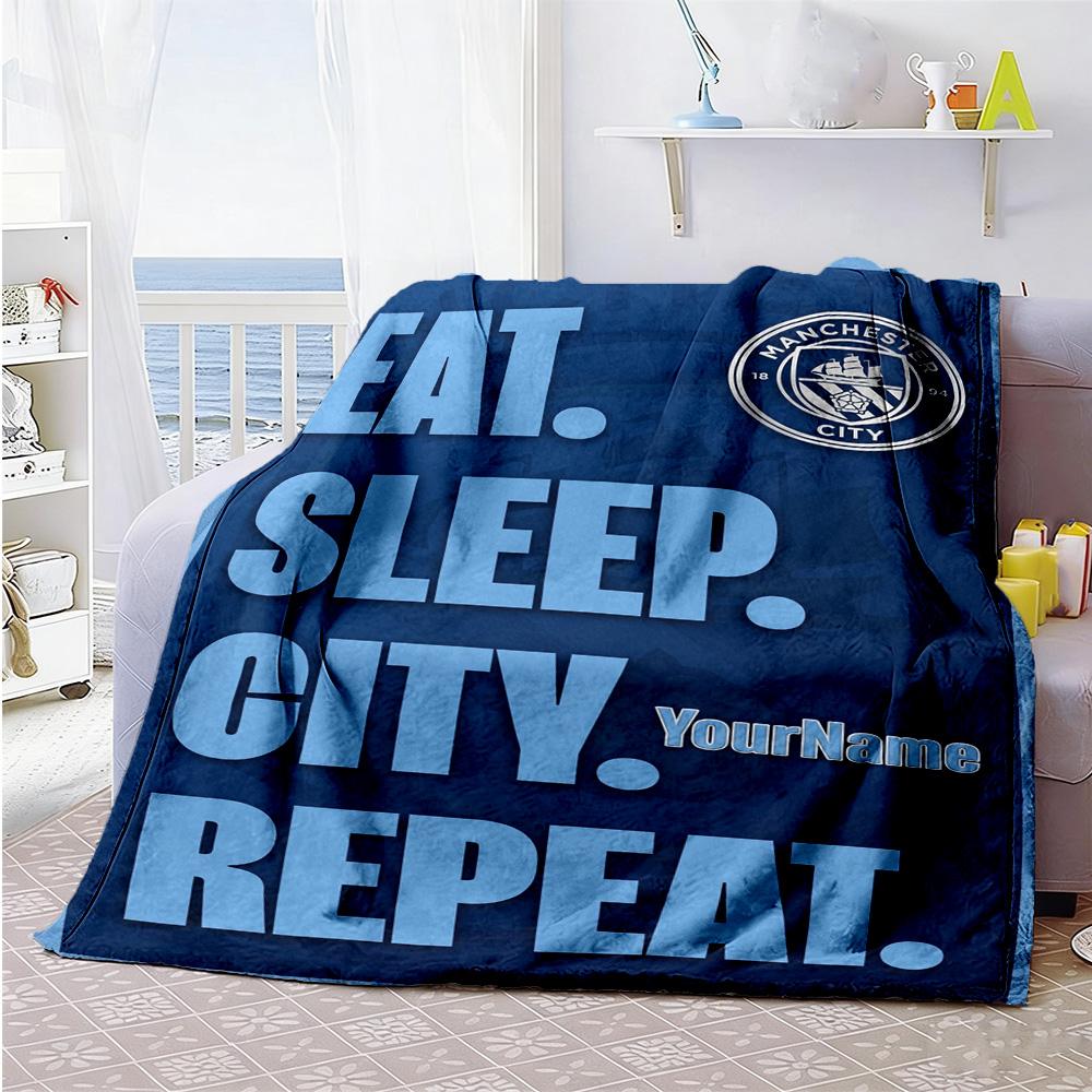 Manchester City Customize Your Name Blanket Multi-purpose Customizable Blanket Ultra-Soft Suitable for Chair Bedding Bed Nap for All Occasions