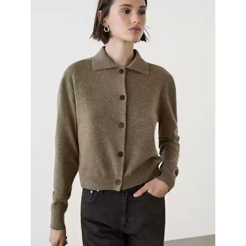 MD Women clothes Autumn and Winter New Old Money Style Short Version Sweater Polo Collar Knitted Cardigan Outerwear 05704620527