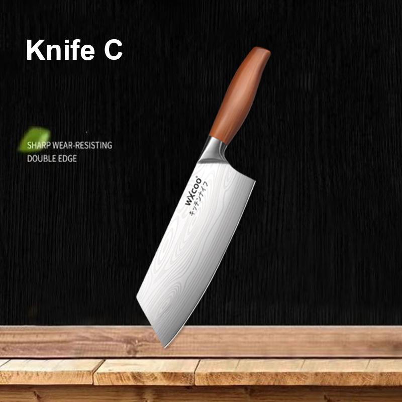 1~4PCS WXCOO Knife Set Stainless Steel Kitchen Fruit Peeler Damascus Pattern Chef Knife Fruit and Vegetables Peeling Tools