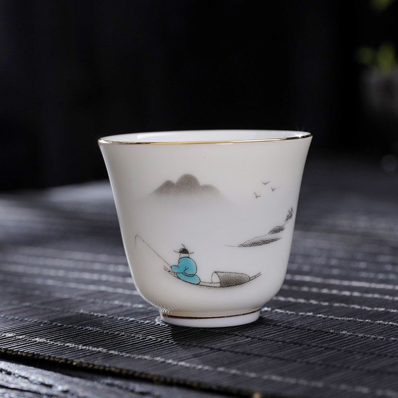 Suet jade teacup white porcelain tea drinking small cup ceramic single cup tea tasting cup 1 pack Dehua hospitality new Chinese style