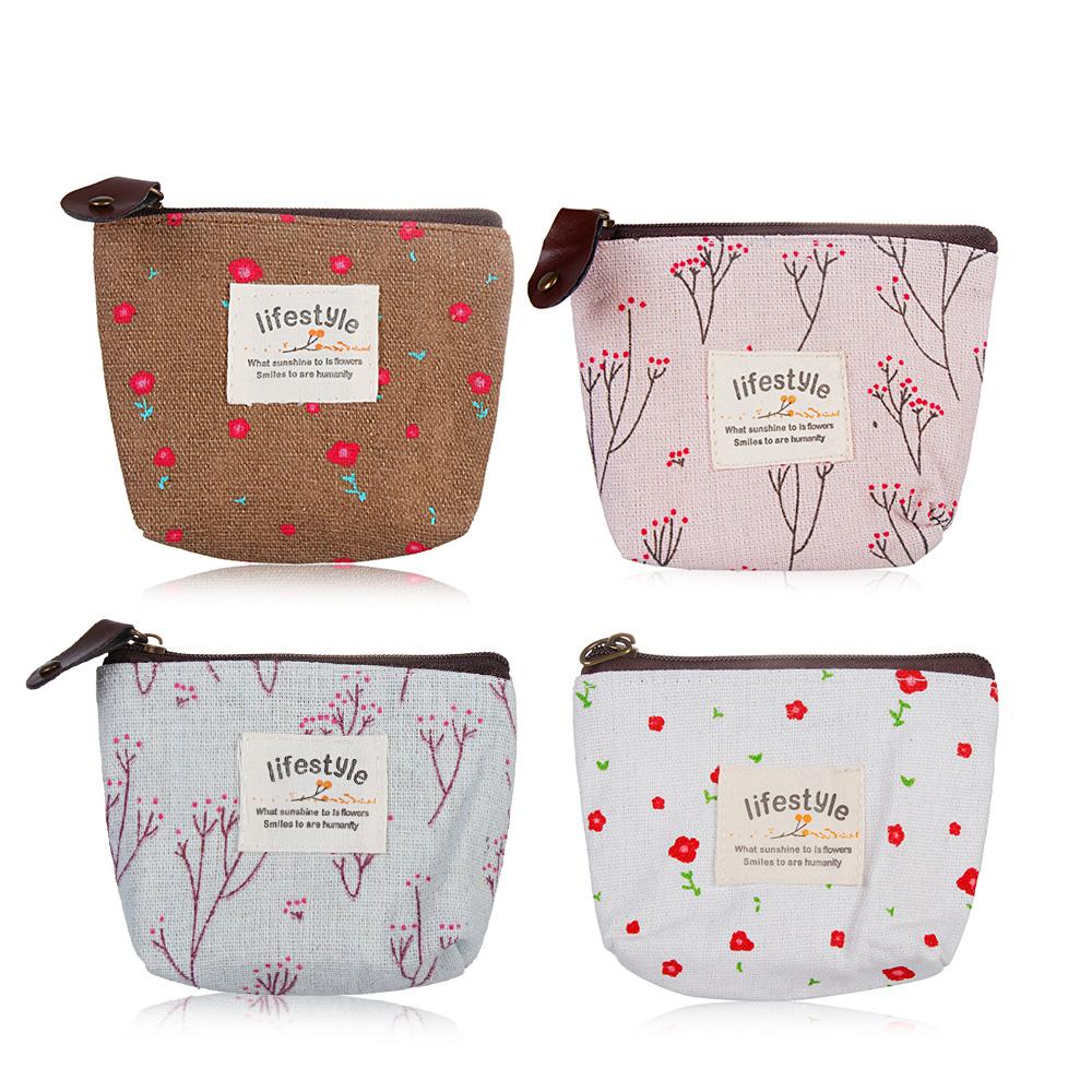 Fashion Card Holder Mini Wallet Korean Style Flower Canvas Zipper Coin Purses Floral Print