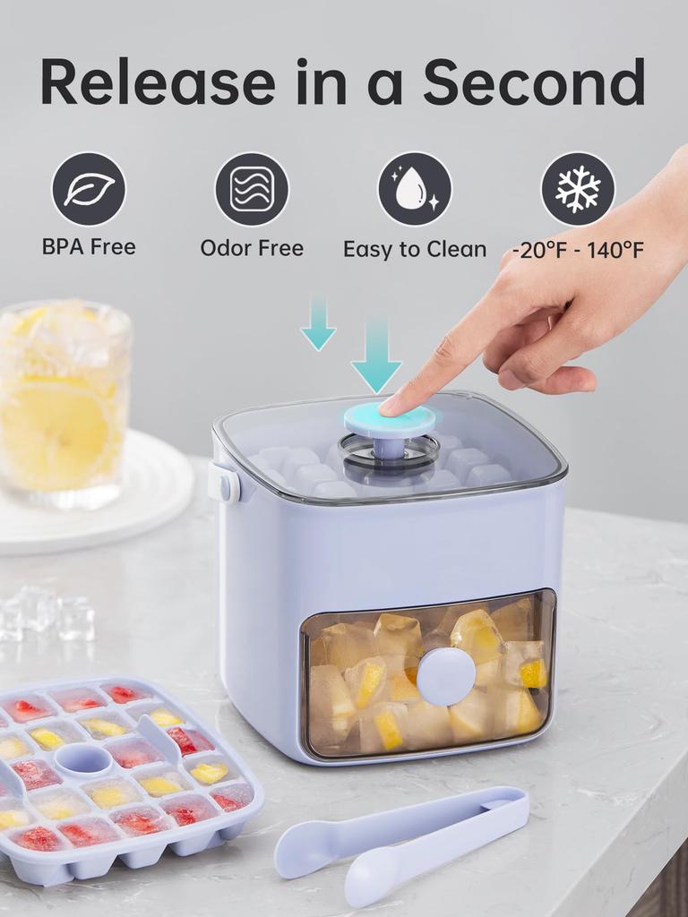 Eiswürfelform mit Deckel & Behälter, Wiederverwendbar, 2-lagig, Tragbar, Eiswürfelform, BPA-frei, Leicht zu lösen, 48 Stück Eiswürfelform für Gefrierschrank, Getränke,