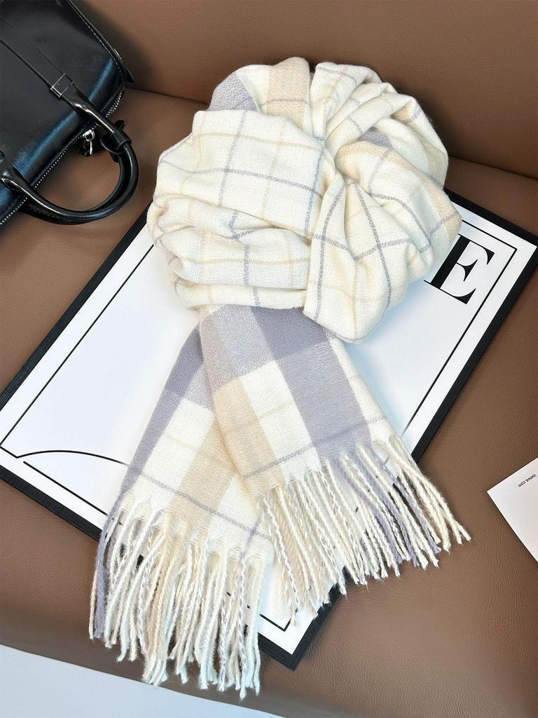 Women's Korean Style Plaid Scarf 2025 - High-End, Versatile Shawl & Neck Warmer for Winter