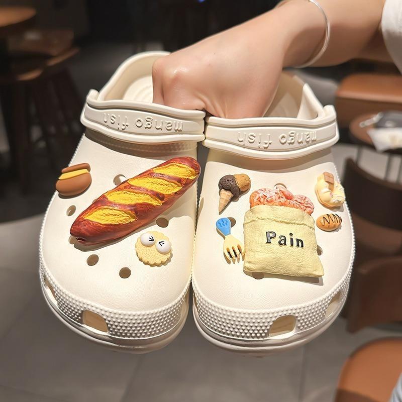 

8PCS Shoe Charm for Crocs DIY 3D Cute Fun Bread Shoe Decoration Buckle for Croc Charms Hole Shoes Accessories