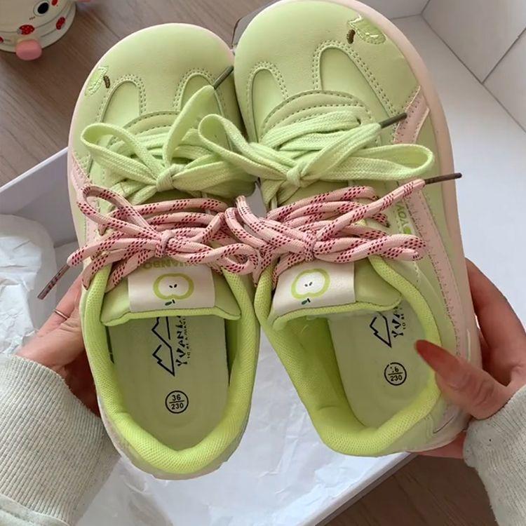 Green women's spring new niche thick baseplate shoes heightening bread shoes versatile casual sports shoes