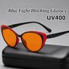 Men Women Fashion Orange Red Lens Glasses Unisex Vintage Cat Eye Blue Light Blocking Glasses Trendy UV400 Night Vision Eyewear