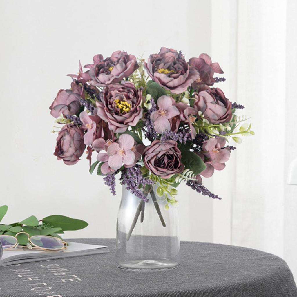 Künstliche Blumen Seidenhortensie Pfingstrose Hochzeitsblumenstrauß Valentinstag Haus Zimmer Vase Dekoration DIY Geschenk Kranz Scrapbooking