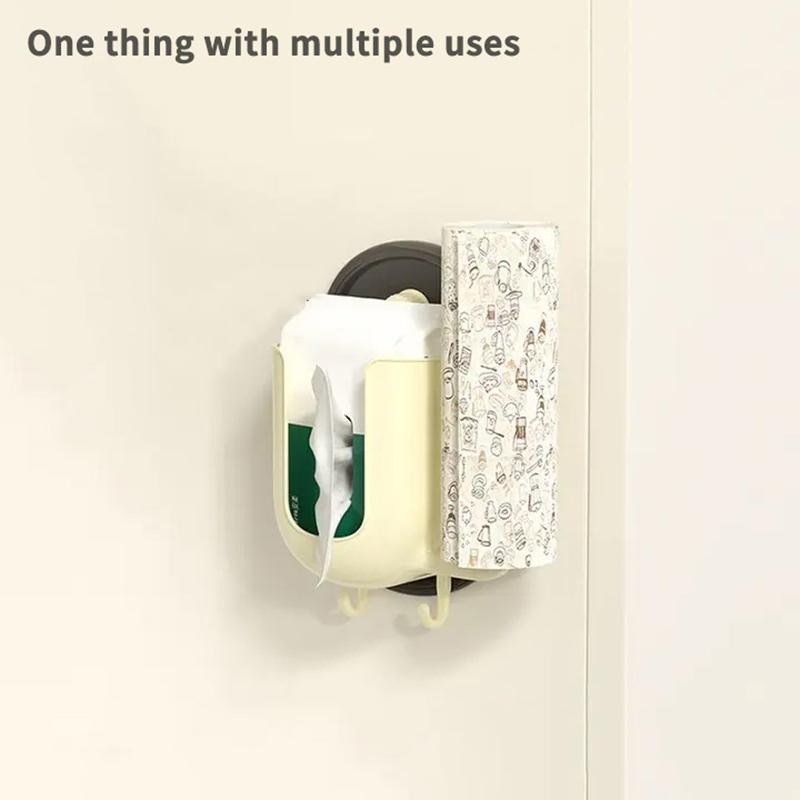 2-in-1 Saugnapf Taschentuchbox, Taschentuchbox für das Wohnzimmer, Frischhaltefolienhalter für die Küche, Bohrloser Aufbewahrungsbehälter für Tapete/Handtücher.+