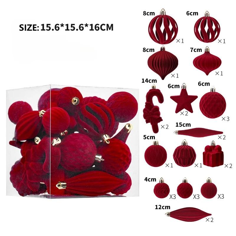 Multi Size Velvet Christmas Tree Balls Ornaments Set Star Scepter Round Xmas Ball Santa Tree Diy Supplies Christmas Gifts