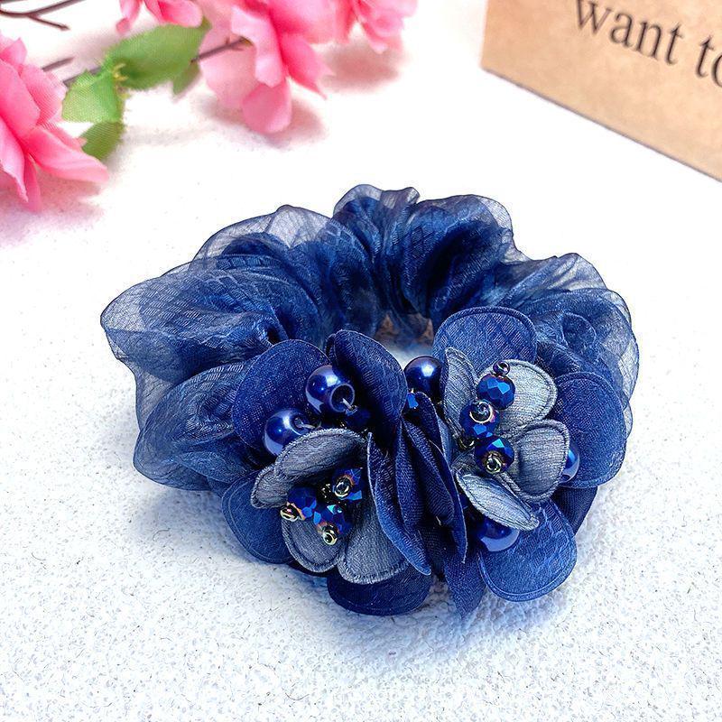 

Luxurious Organza Mesh Hair Tie - Double Layer Floral Accessory синій