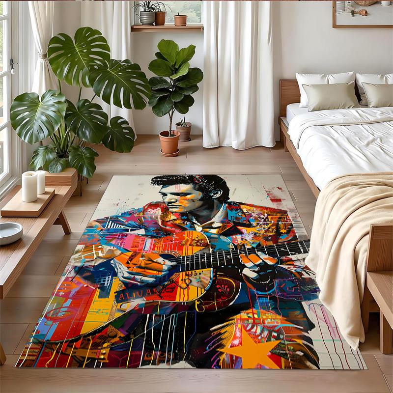 Tappeto Antiscivolo in Velluto di Cristallo, Tappeto con Design di Elvis Presley per Interni Soggiorno Camera da Letto Decorazione Casa