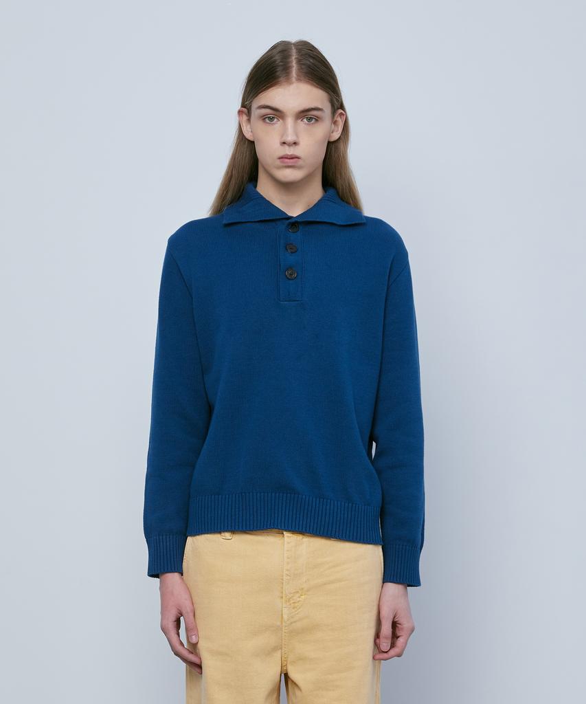 KNITTED Cotton Button Collar Knit Dawn Blue