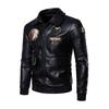 New Men's Pu Leather Jacket Men's Lapel Embroidered Motorcycle Jacket Spring and Autumn Men's Casual Trendy Leather Jacket