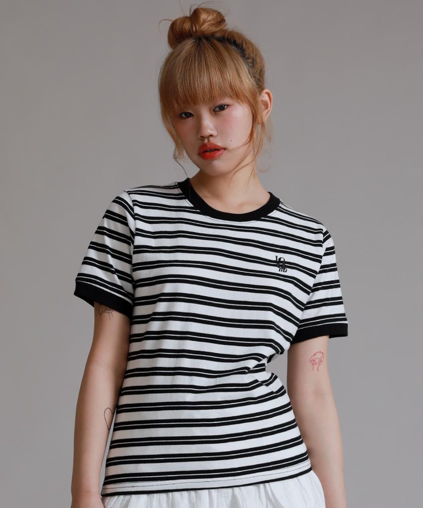 LIKE THE MOST Double Stripe Color Block Short Sleeve T-Shirt_White