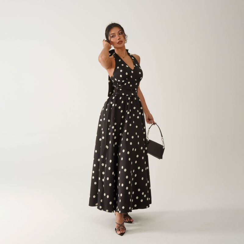 

[Mi Mijia] Островной пузырь Европейский и американский Гяру Элегантный Чистый Хочу исправить Нагрудные подушечки Платье в горошек 11865 Black S