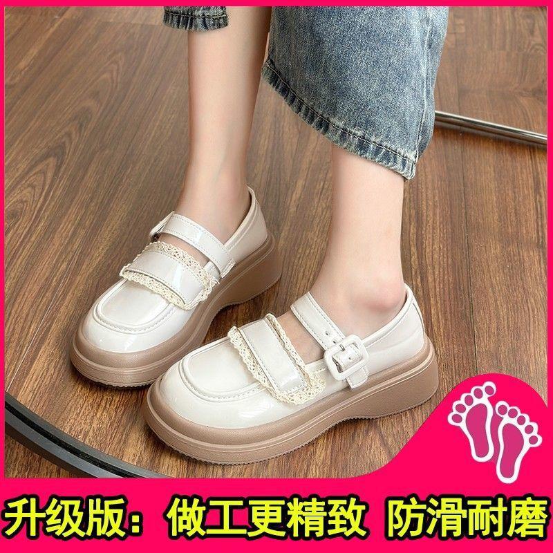 Round head black platform small leather shoes women's college style versatile 2025 new autumn and winter retro French Mary Jane single shoes