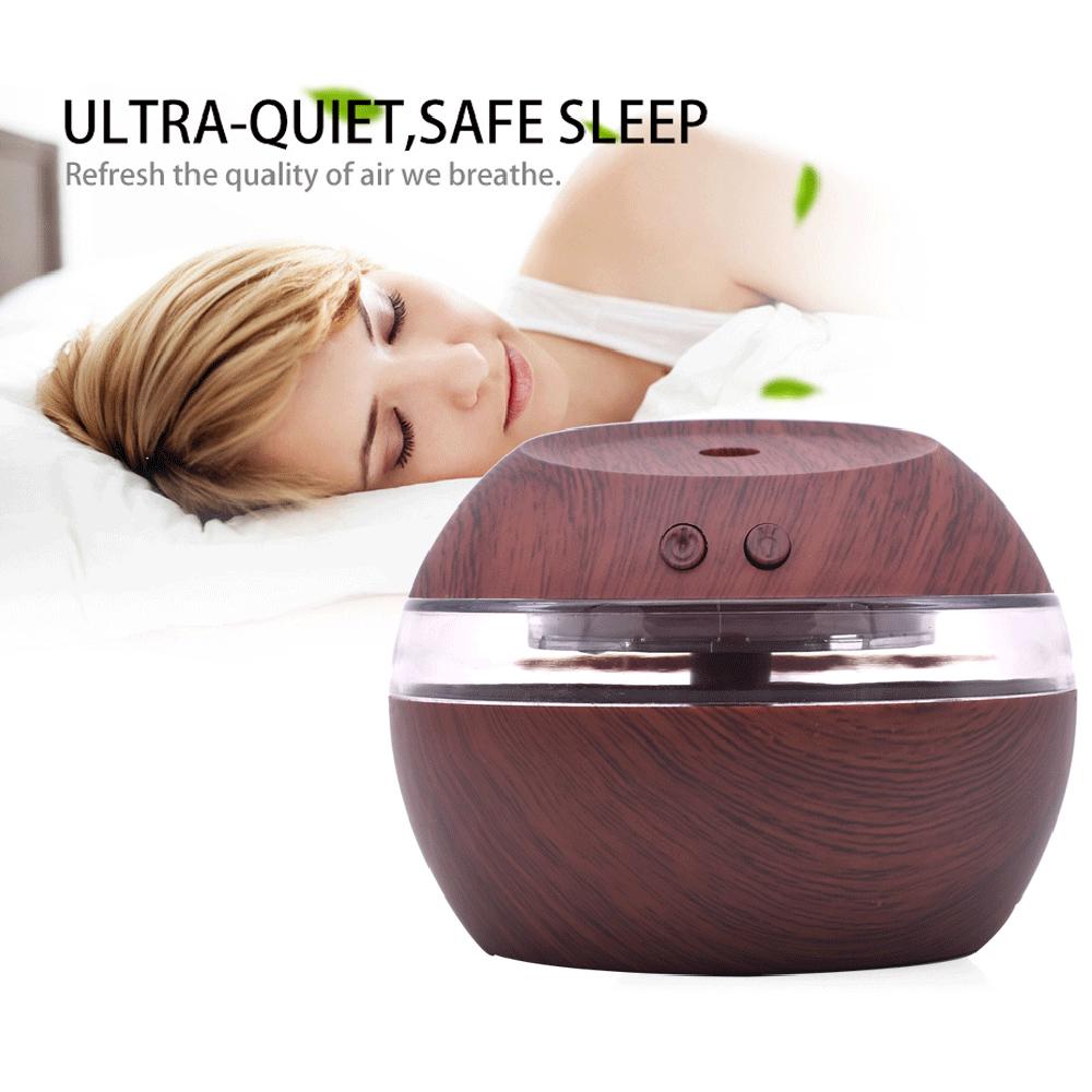 300ml Ultrasound Aroma Diffuser Creative Wood Mini Mute USB Air Humidifier Household Humidifier Bedroom Essential Oil Aromatherapy Machine for Home O