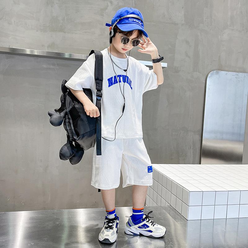 

Boys Summer Casual Sets Thin Handsome T-shirt + Loose Shorts 2Pcs Kids Sportswear Loungewear Outfit Teenager Suit 5-14 Years 160cm
