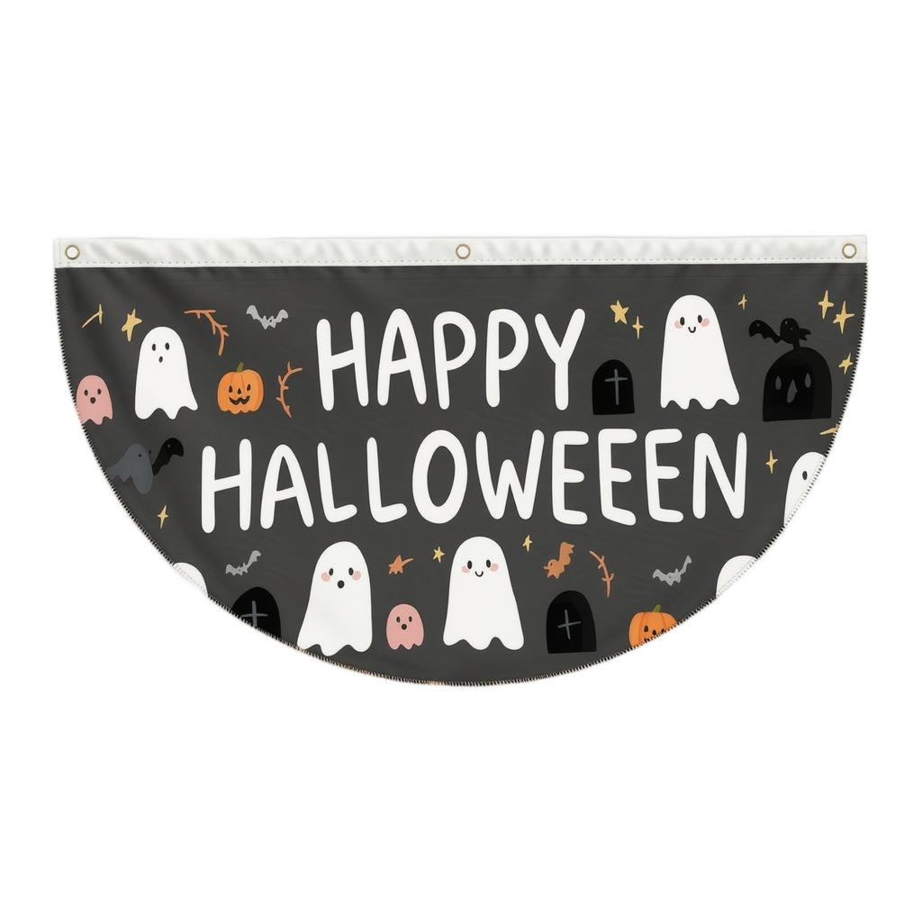 Happy Halloween Half Round Bunting Pumpkin Theme Outdoor Garden Party Decoration, 45cm/17.7 in