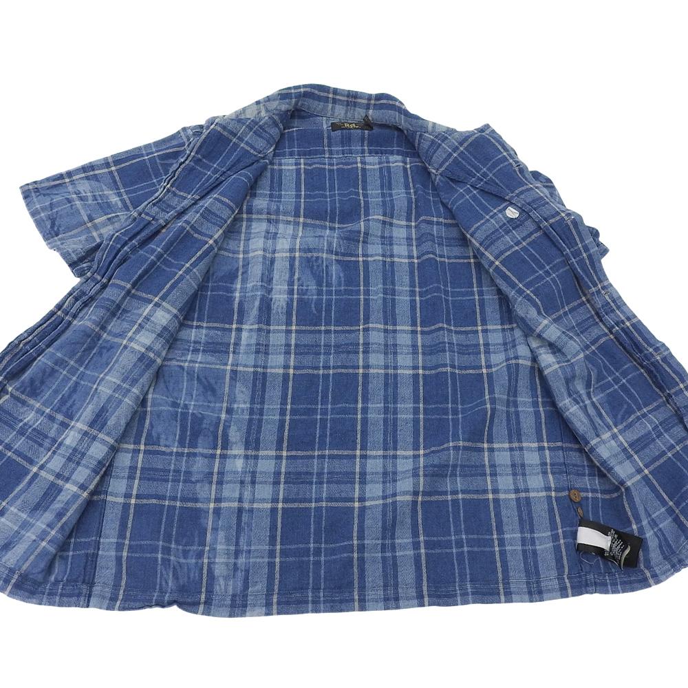 RRL Men's Cotton and Linen Checkered Shirt, Blue, Size M tops M blueUsed