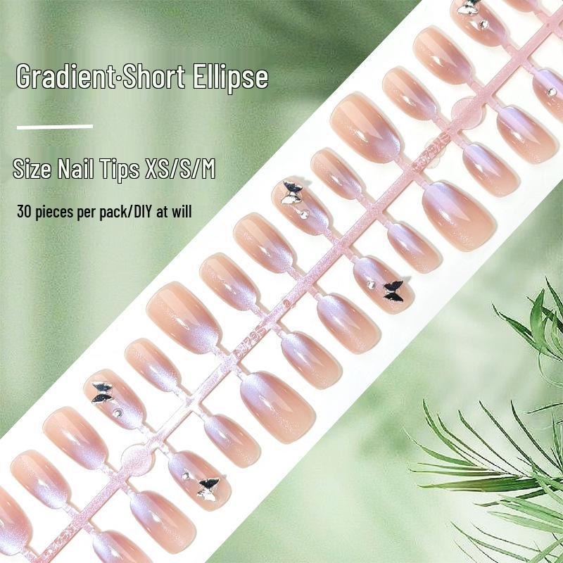 

Purple and Silver-White Gradient Glass Bead Rhinestone Press-on Nails