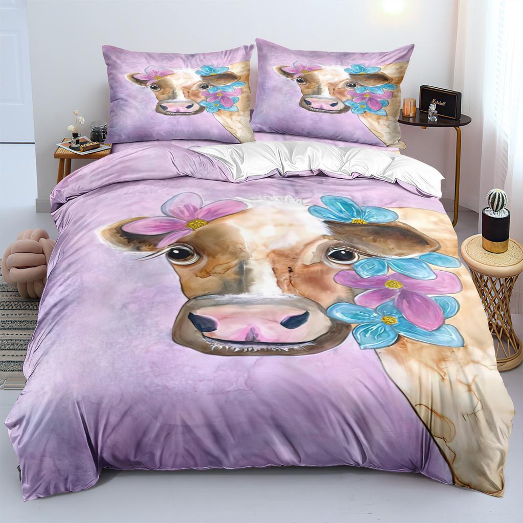 3pcs Deer Cattle Digital Print Bedding Set Cozy Soft Duvet Cover King Queen Twin Size Birthday Gift Boy Girl Adult Bedroom Decor