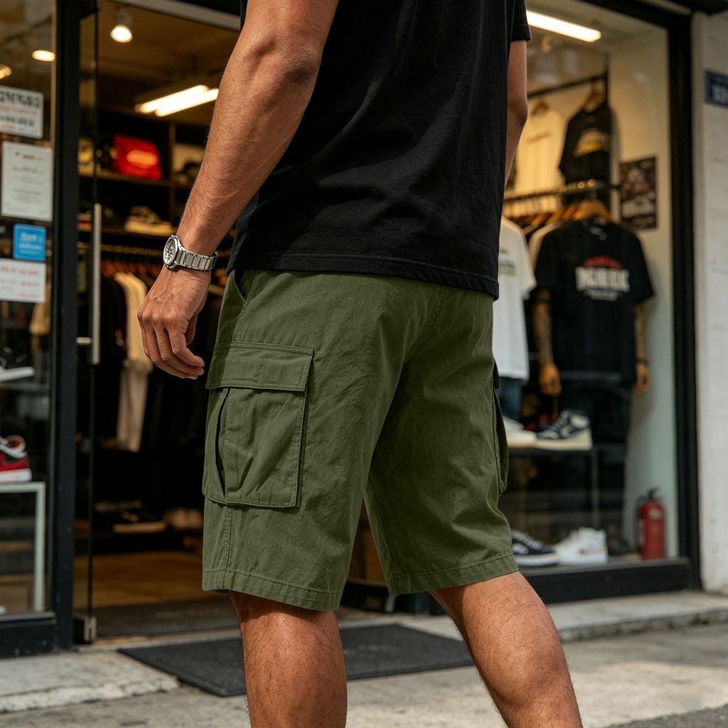 Mens Cargo Shorts Multi Pocket Drawstring Waist Relaxed Fit Workwear Style Casual Cotton Short Pants for Outdoor Activities