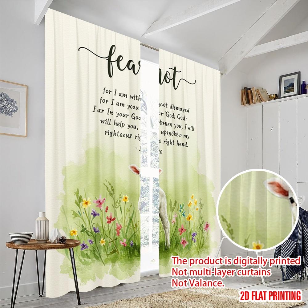 2pcs 2D Flat Printing Curtain Fear Not Lamb God Strengthen Polyester Without Electricity Seasonal Party & Holiday Decor Perfect