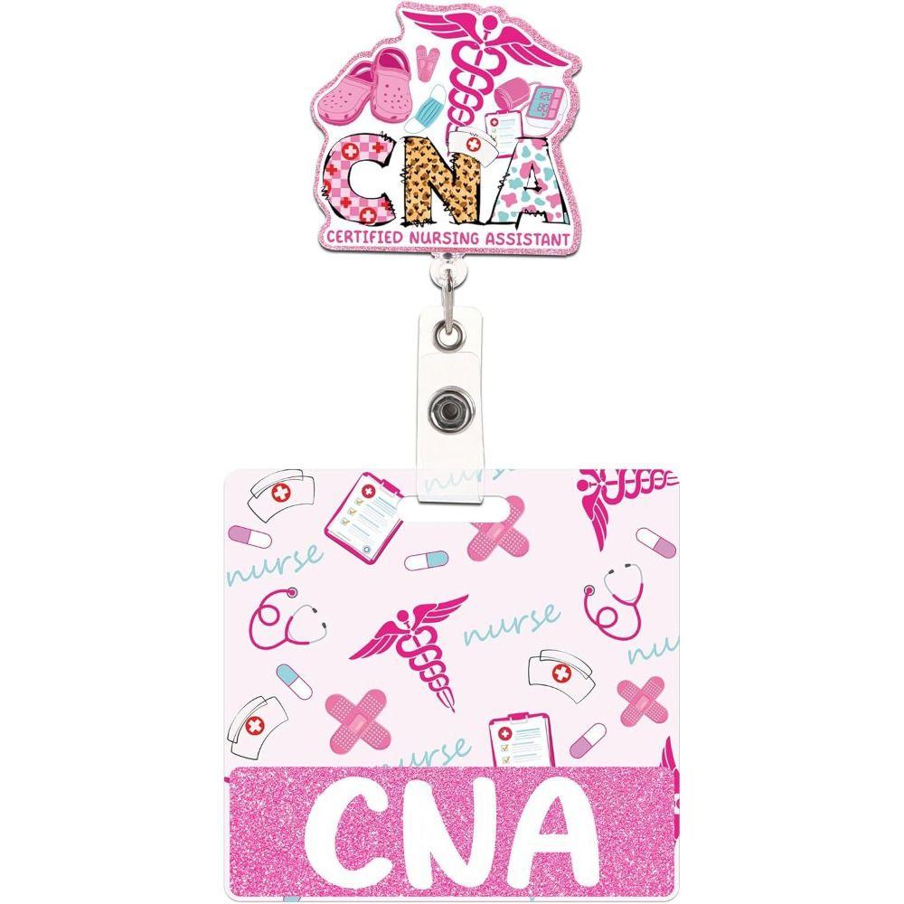Pink Glitter Nurse Badge Reel 60 Rotating Name Cards Holders Retractable ID Holder  Resident Nurses