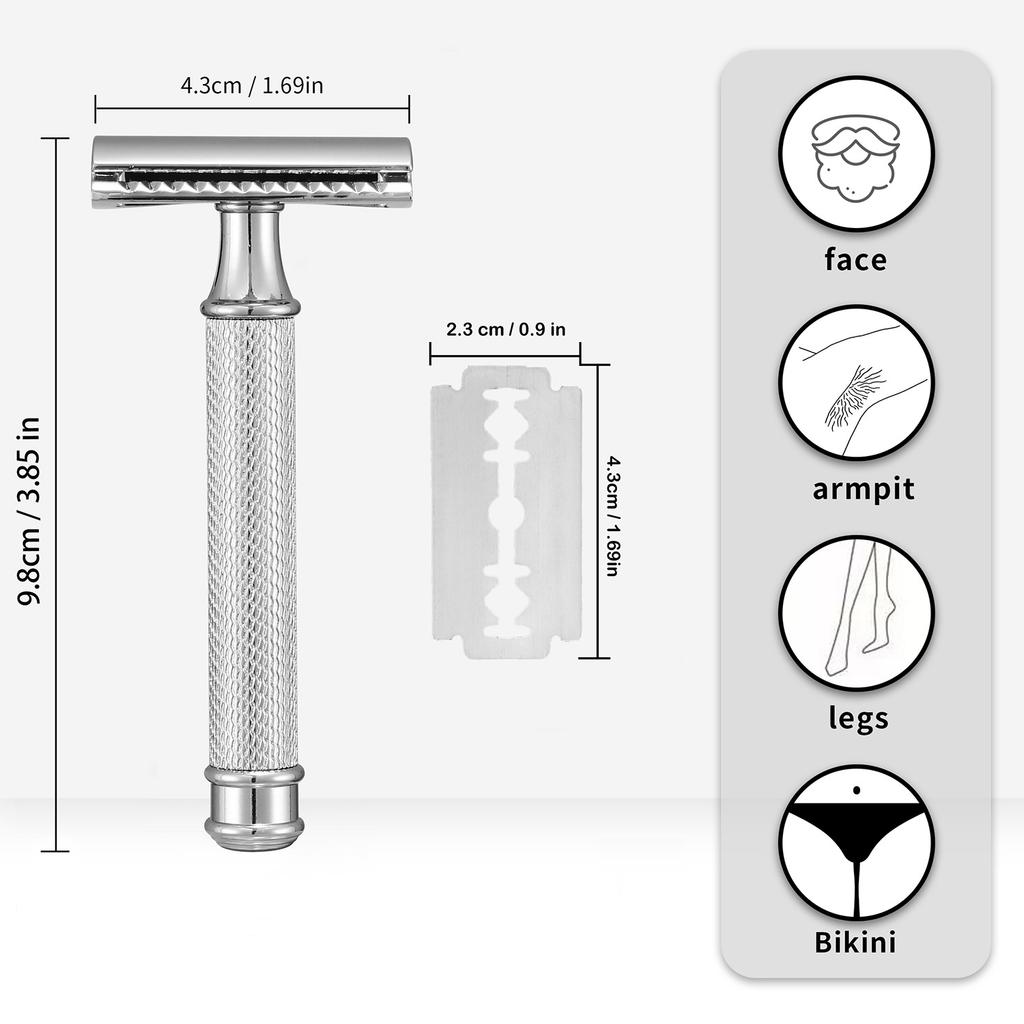 Men's Vintage Metal Razor Double Edge Safety Razor Manual Razor With 10 Shaving Blades and 1 Cleaning Brush