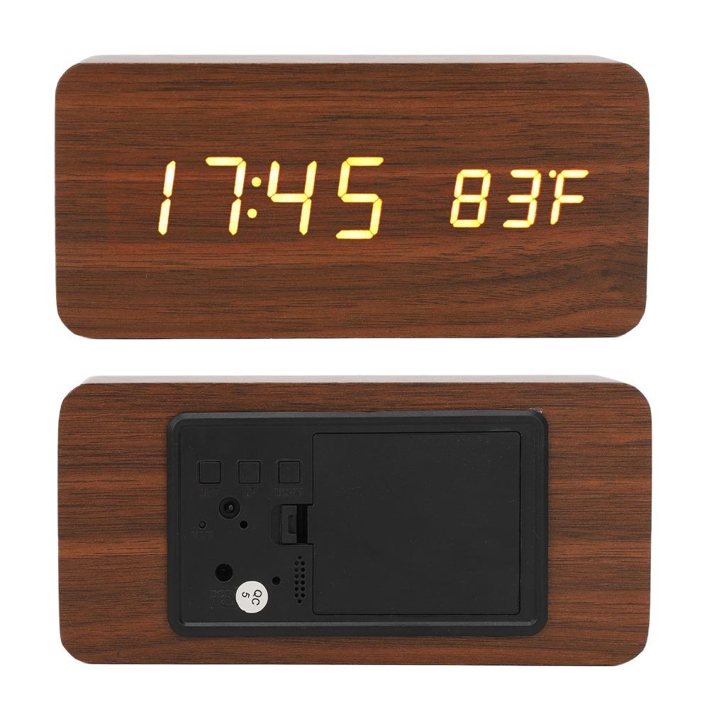 Temperature Display Wood Digital Clock Voice Activated Electronic Alarm Clock  Nightstand