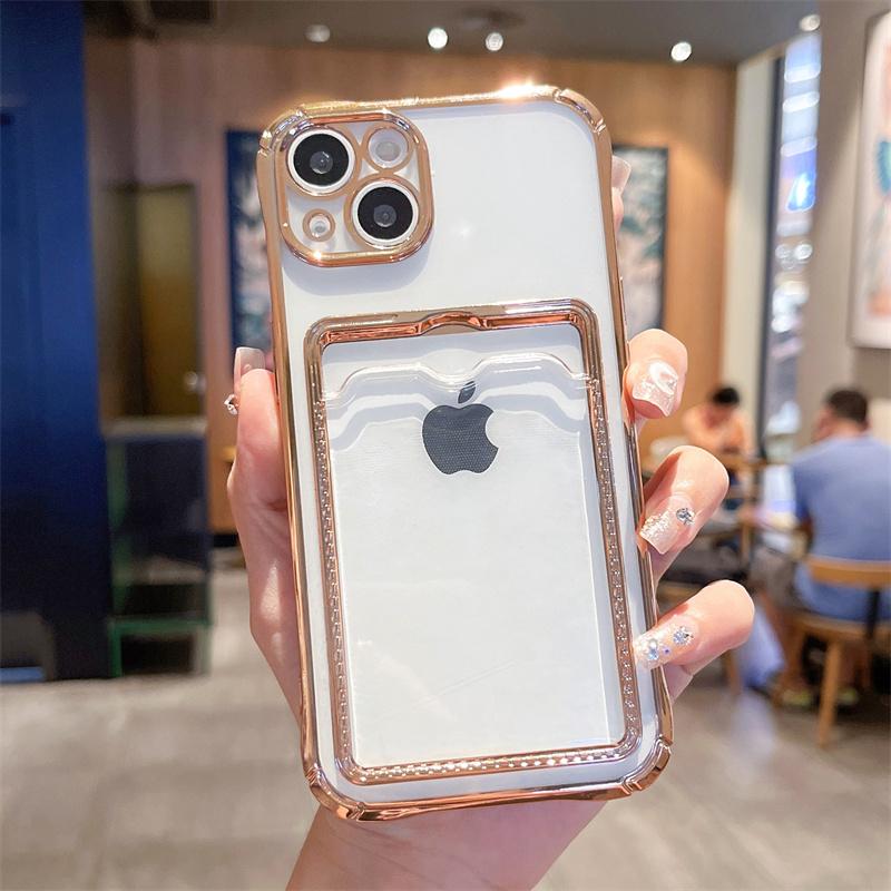Buy Electroplated Transparent Card Holder Wallet Case For iPhone