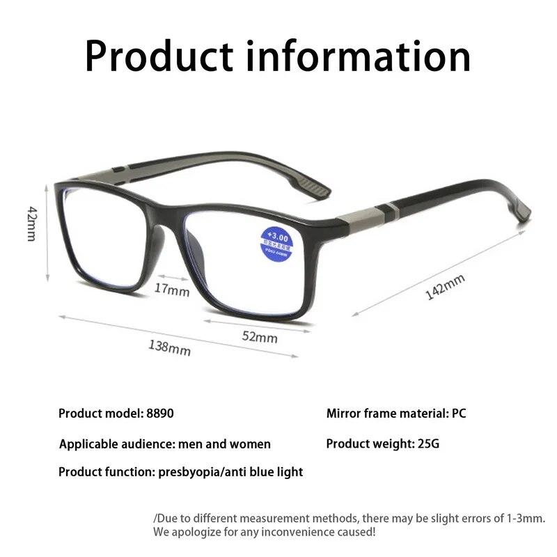 Anti Blue Light Reading Glasses Ultra-Light HD Presbyopic Classic Black Rectangular Glasses Men Women Reading Glasses