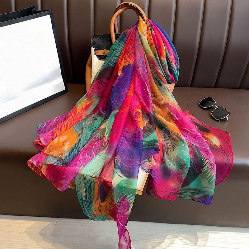New  Silk Scarf Female Fashion Beach Pashmina Bufanda Folral Women Shawl Wraps Bandana Ladies Scarves Large Foulard Echarpe