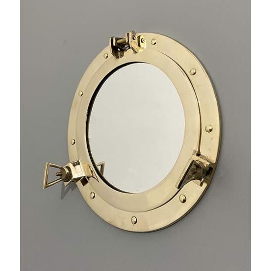 Bullaugenspiegel aus Messing, 30,5 cm, Wandspiegel, Schiffsdekor, Bullauge in glänzendem Messing-Finish