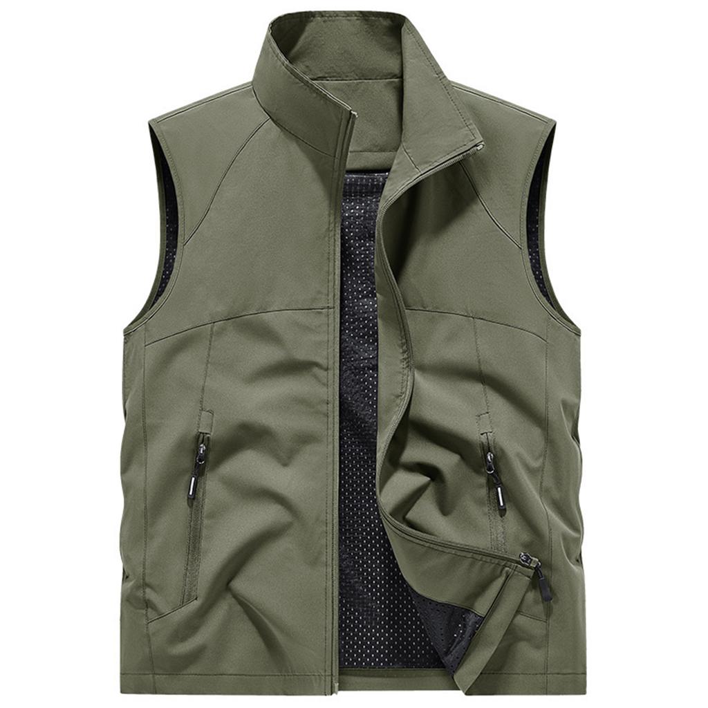 Herren Sommer Multifunktionale Tasche Angeln und Wandern Weste: Leichte ärmellose Jacke mit Stehkragen