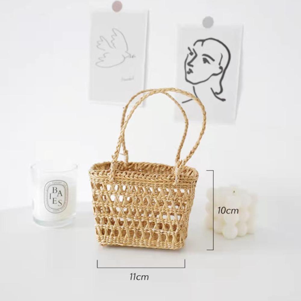 Picnic Props Straw Woven Basket with Handle Tea Cup Cover Practical Storage Basket
