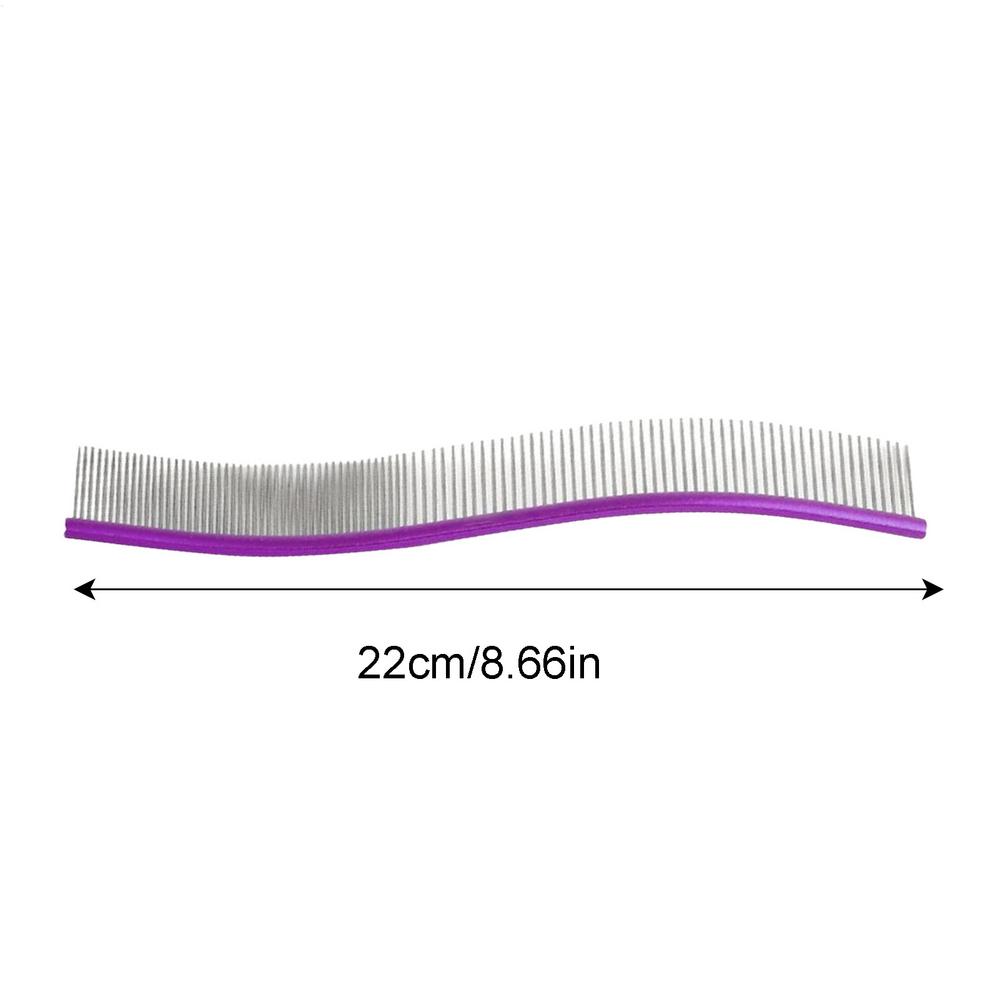 Dog Comb Pet Grooming Hair Removal Curved Comb Pet Comb Metal Teeth Comb For Dogs & Cats Pet Hair Comb For Home Grooming Removes фиолетовый