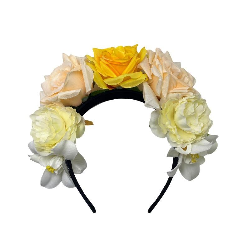 

European and American simulation rose flower headband, rose flower headband, beach resort fabric, fake flower dress headdress