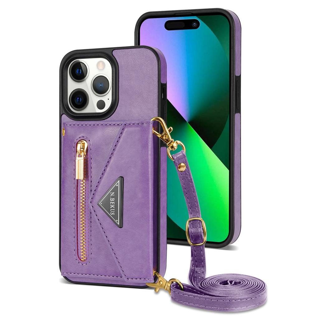 Applicable to iPhone16 mobile phone case 17Pro zipper card bag insert card anti-drop bracket protective cover diagonal span lanyard