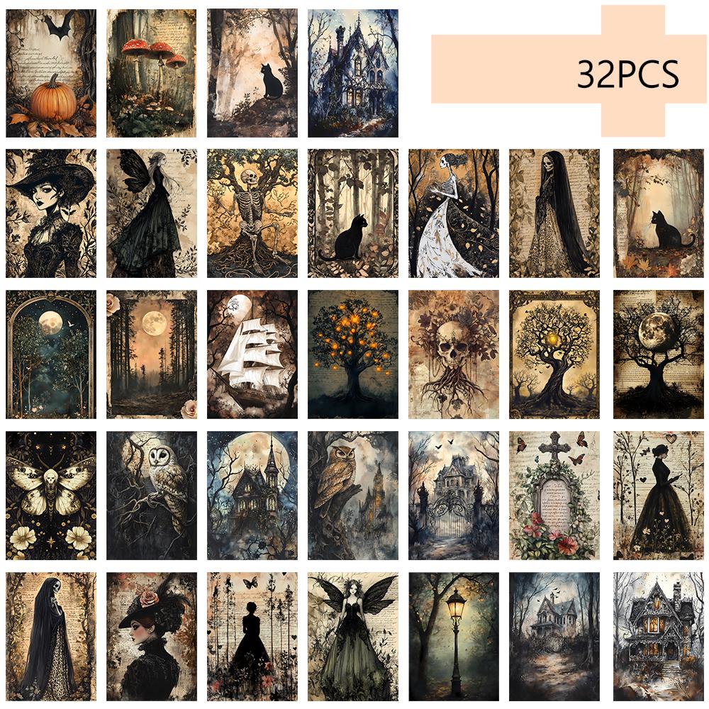 

32pcs, vintage Halloween postcards, skulls, wolves, birthday/anniversary gifts, collectible, giftable, and mailable